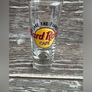 Hard Rock Chicago Cafe Clear Glass Shot Glass 4 Inches Thin Cylinder Collectible
